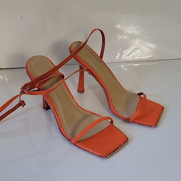 Wild Diva Open Toe Orange Stilettos - Picture 2 of 9